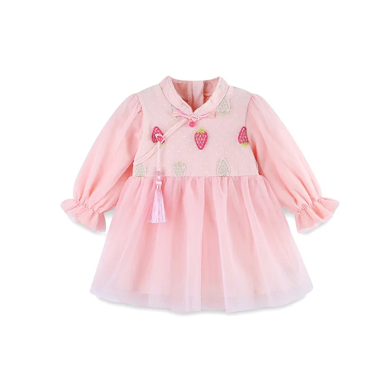 

Крестильное бальное платье для маленьких девочек, кружевное платье с вышивкой на первый день рождения, крестильное платье для младенца, одежда розового цвета, От 0 до 4 лет