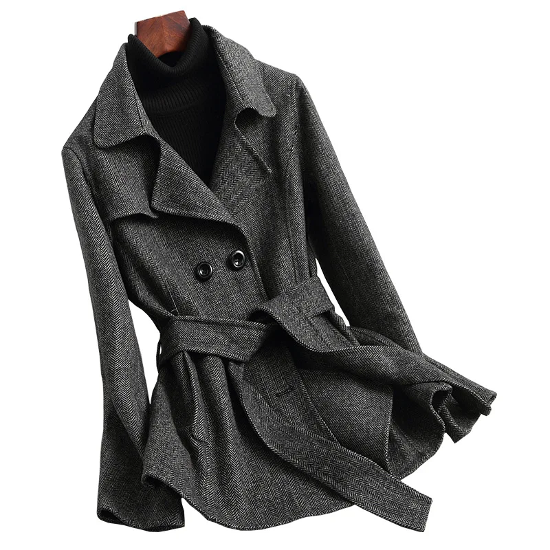 Женский шерстяной твидовый Блейзер 19FW Полосатое облегающее пальто в