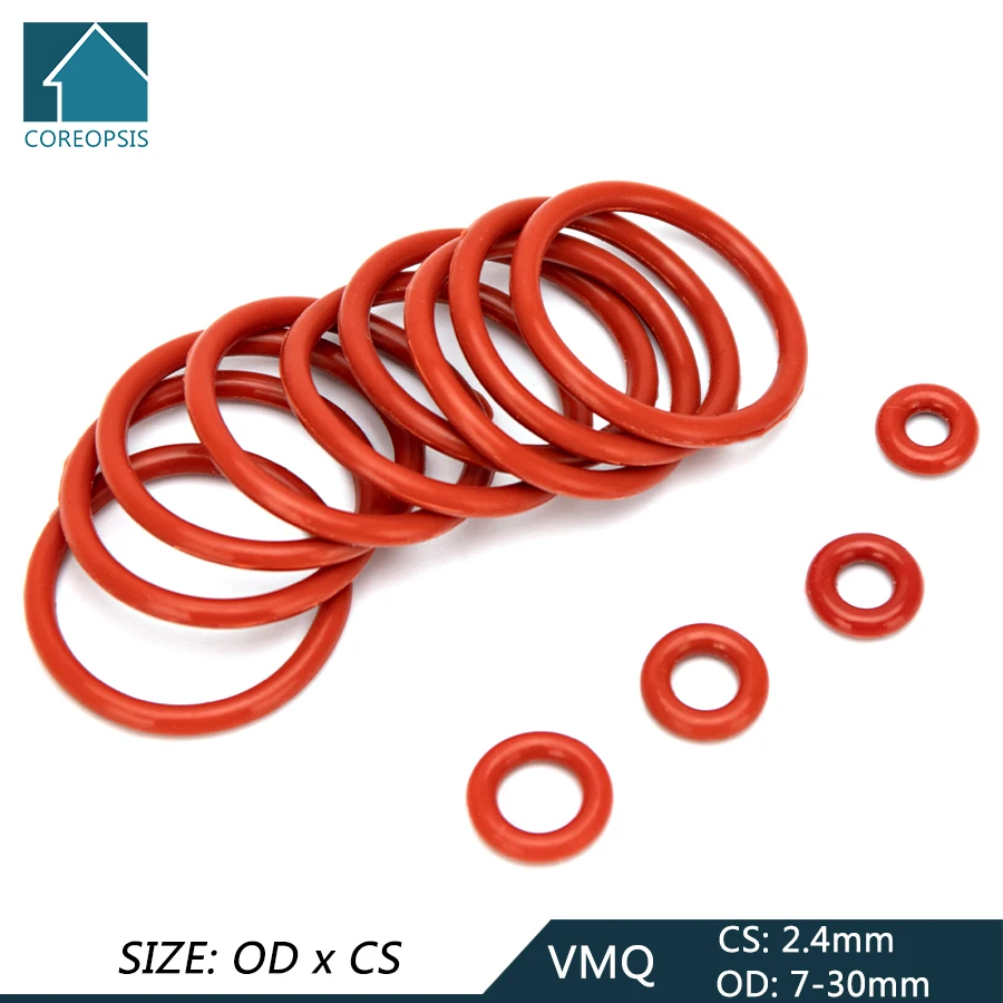 

50pcs VMQ Silicone Rubber Sealing O-ring Replacement Red Seal O rings Gasket Washer OD 6mm-30mm CS 2.4mm DIY Accessories S85