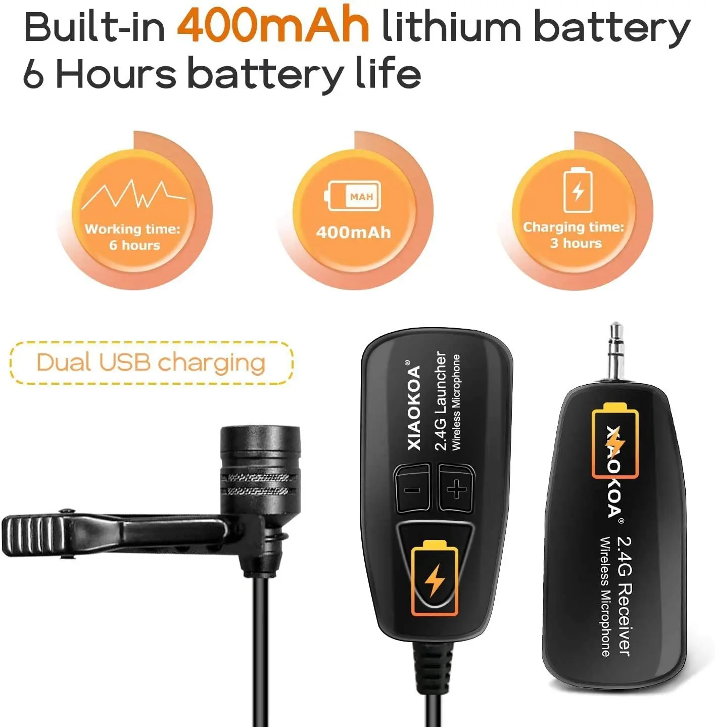 Беспроводной петличный микрофон XIAOKOA Беспроводная микрофонная система 2 4 ГГц с