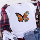 Женская хлопковая футболка с коротким рукавом, круглым вырезом и бабочками