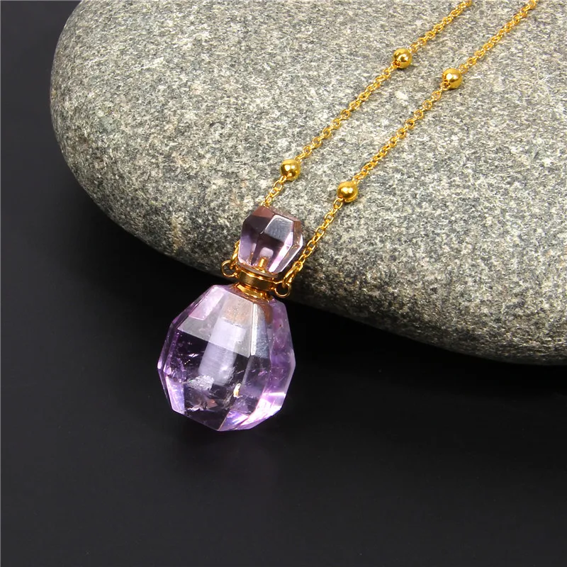 

Natural purple Amethys crystal necklace for women Fluorite golden chain Charm necklace healing stone Essential women necklaces