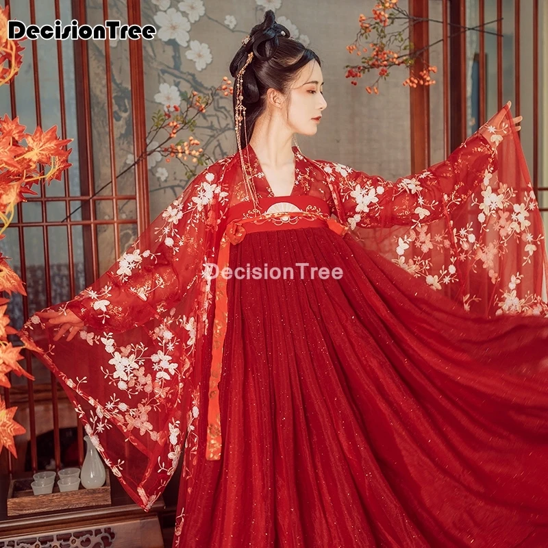 

2021 Китайский традиционный hanfu для женщин Элегантный Феи народный Танцевальный Костюм Восточная вышивка сценическое представление ретро пл...