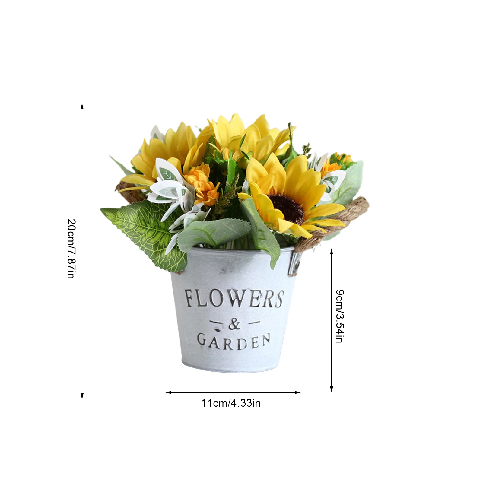 

Simulation Sunflower Potted Retro Tin Bucket Hemp Rope Plant Ornaments Sunflower Simulation Plant Bedroom Home Desktop Decor