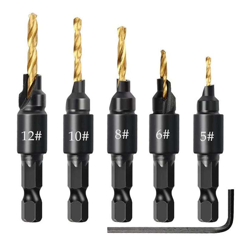 

6Pcs Countersink Drill Woodworking Drill Bit Set Drilling Pilot Holes For Screw Sizes hand tool set #5 #6 #8 #10 #12