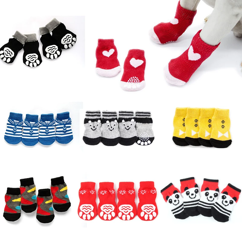 

Pets Dogs Socks Winter Dog Shoes Anti-Slip Knit Socks Puppy Cat Shoes Chihuahua Thick Warm Paw Protector Dog Bootie 24 Colors