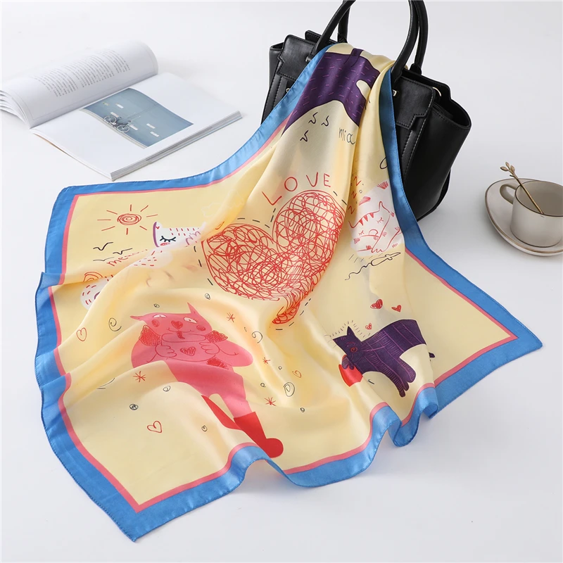 2021 Новый мультяшный Шелковый квадратный шарф женская модная Бандана шейный