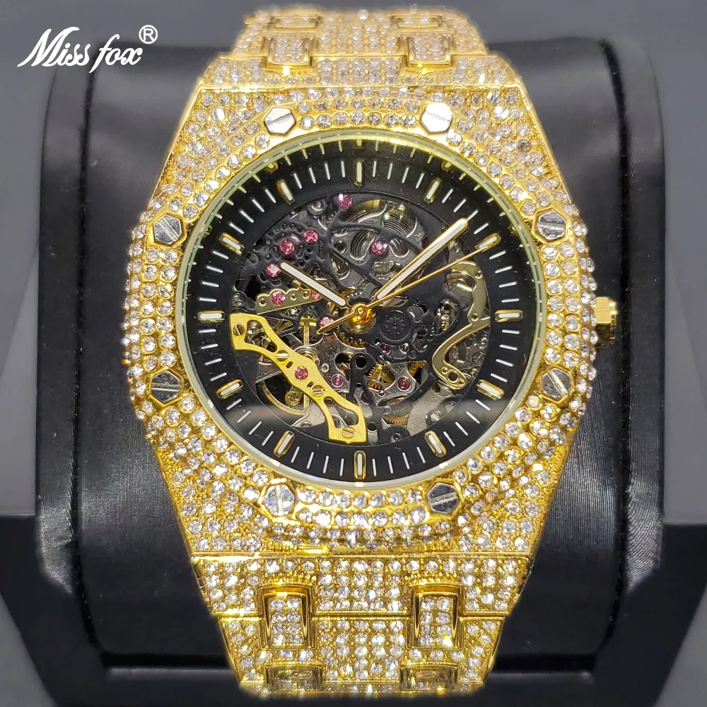 

2021 Diamond Mechanical Watches Men Bling Ice Out Skeleton Tourbillon Watch Luxury 18K Gold Royal OAK Automatic Wristwatch Gift