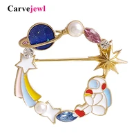carvejewl colorful round starburst astronaut brooch cartoon space enamel comet pins badge women girl jewelry gift drop shipping