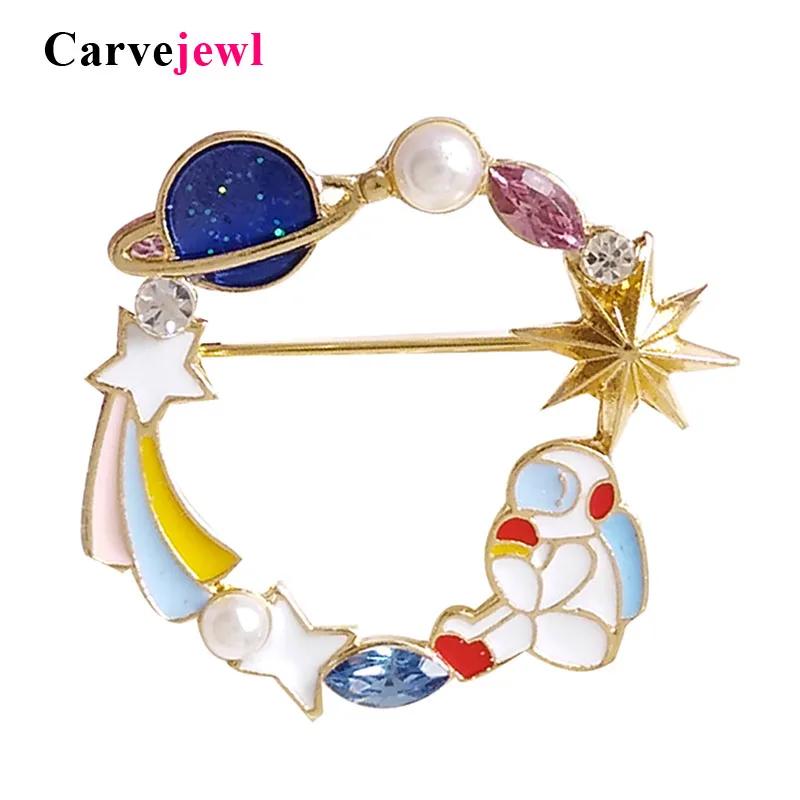 Carvejewl красочная круглая брошь в виде астронавта звезды с мультяшным космическим