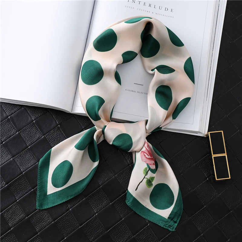 Платок женский Шелковый квадратный с принтом в горошек лето 2021 |
