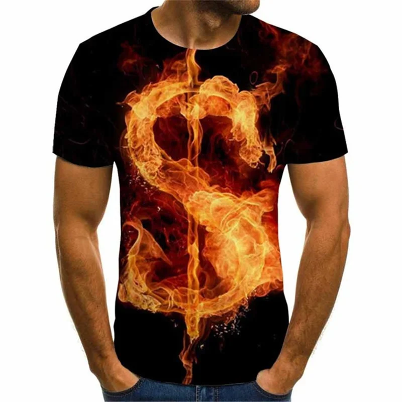 

2021 Men's T-shirt Summer New 3D Print Flame T-shirt Men's Top Smoke Element Shirt Trendy Plus Size Short Sleeve Clothes 6XL