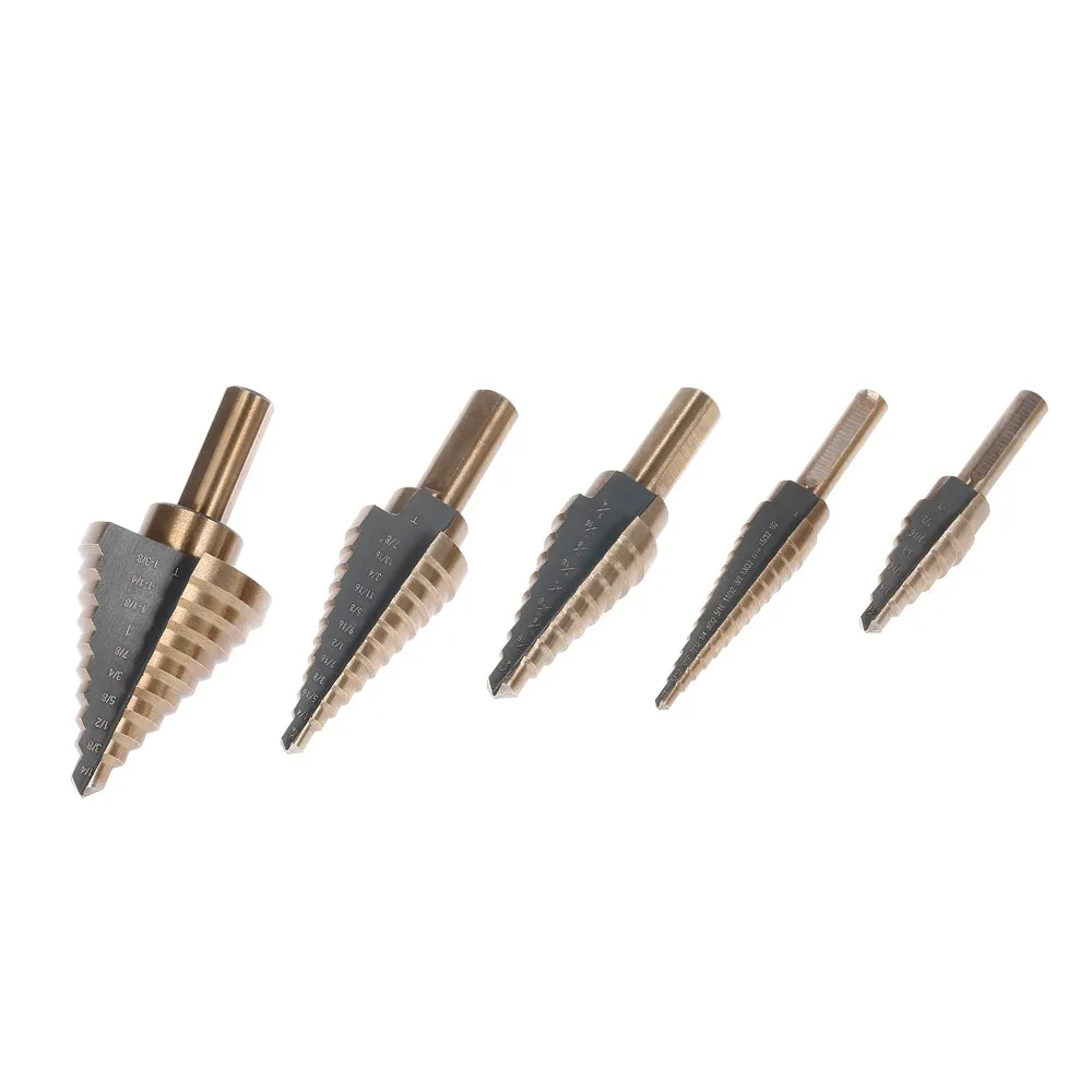 

5pcs High Speed Steel 4241 Step Drill Bit Set Round Shank Twist Drills Drilling Tool with Aluminum Box