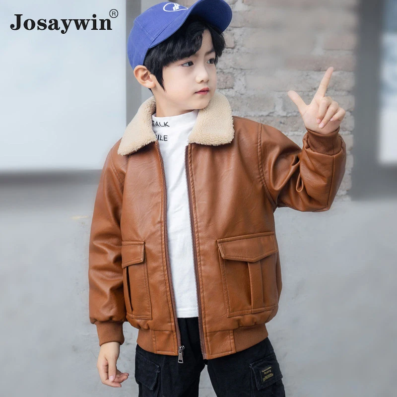 

Детская кожаная куртка из искусственного меха, на флисе