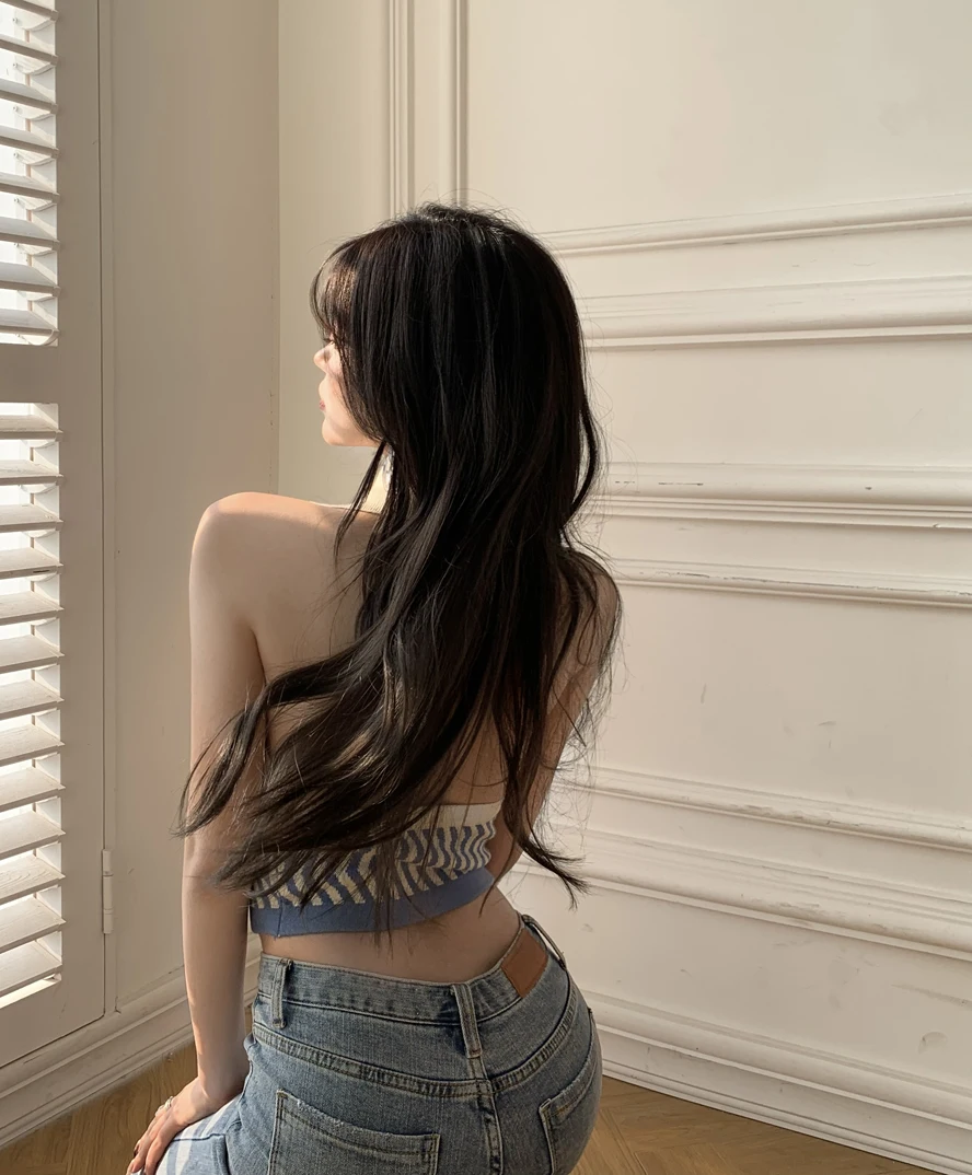 

European and American Camisole Striped Halter Neckless Sexy Knit Tanks Women Summer Short Outer Wear and Inner Camis