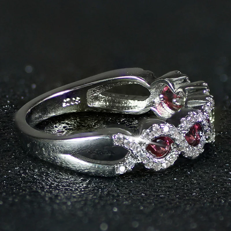 

925 Sterling Silver Red Green Zircon Eternity Wedding Band Rings For Women Female Anniversary Gift Christmas Brand Jewelry R5025