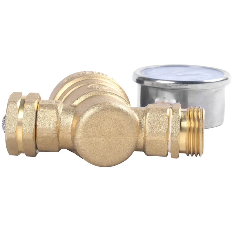 

M11-0660R Water Pressure Regulator Valve. Brass Lead-Free Adjustable Water Pressure Reducer with Gauge for RV Camper