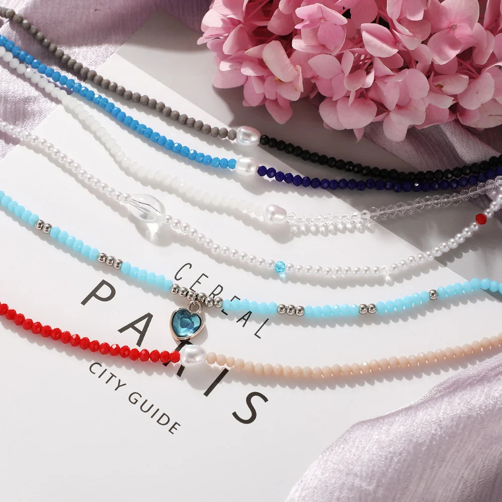 

Round Pearl Choker Necklace for Women Fashion Gold Colored Rice Beads Neck Collarbone Color matching Necklace Fashion Jewelry