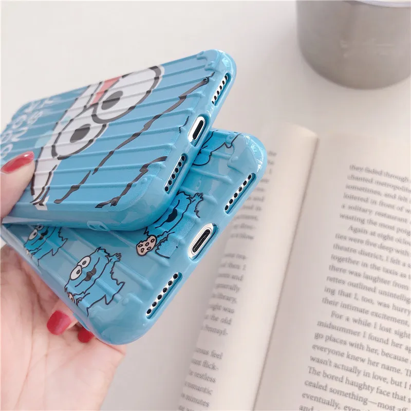 

Cartoon Sesame Street Suitcase Phone Case For iphone 11 Pro XS MAX XR X 6 6S 7 8 Plus Candy Color Trunk Soft TPU Cover Case