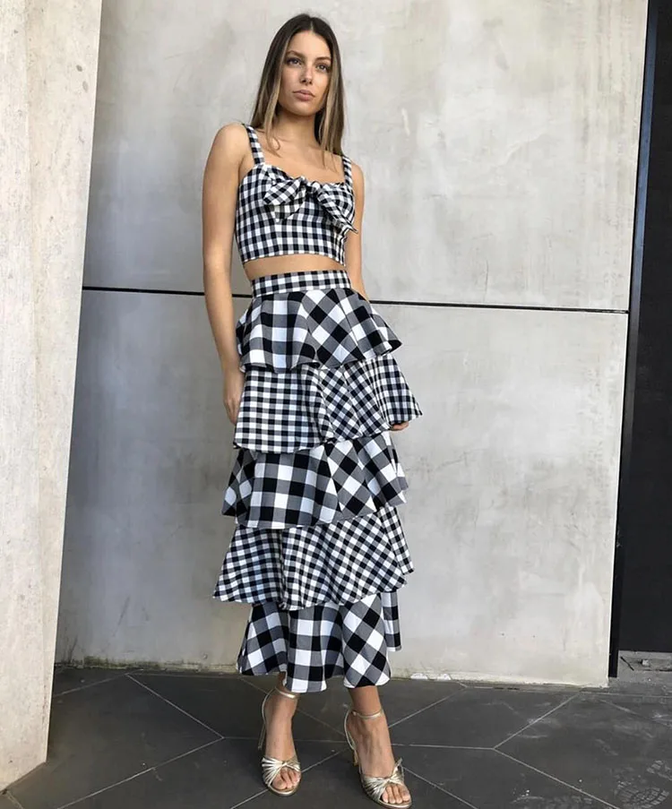 Весна 2020 Новое поступление клетчатые женские комплекты из 2 предметов топы +