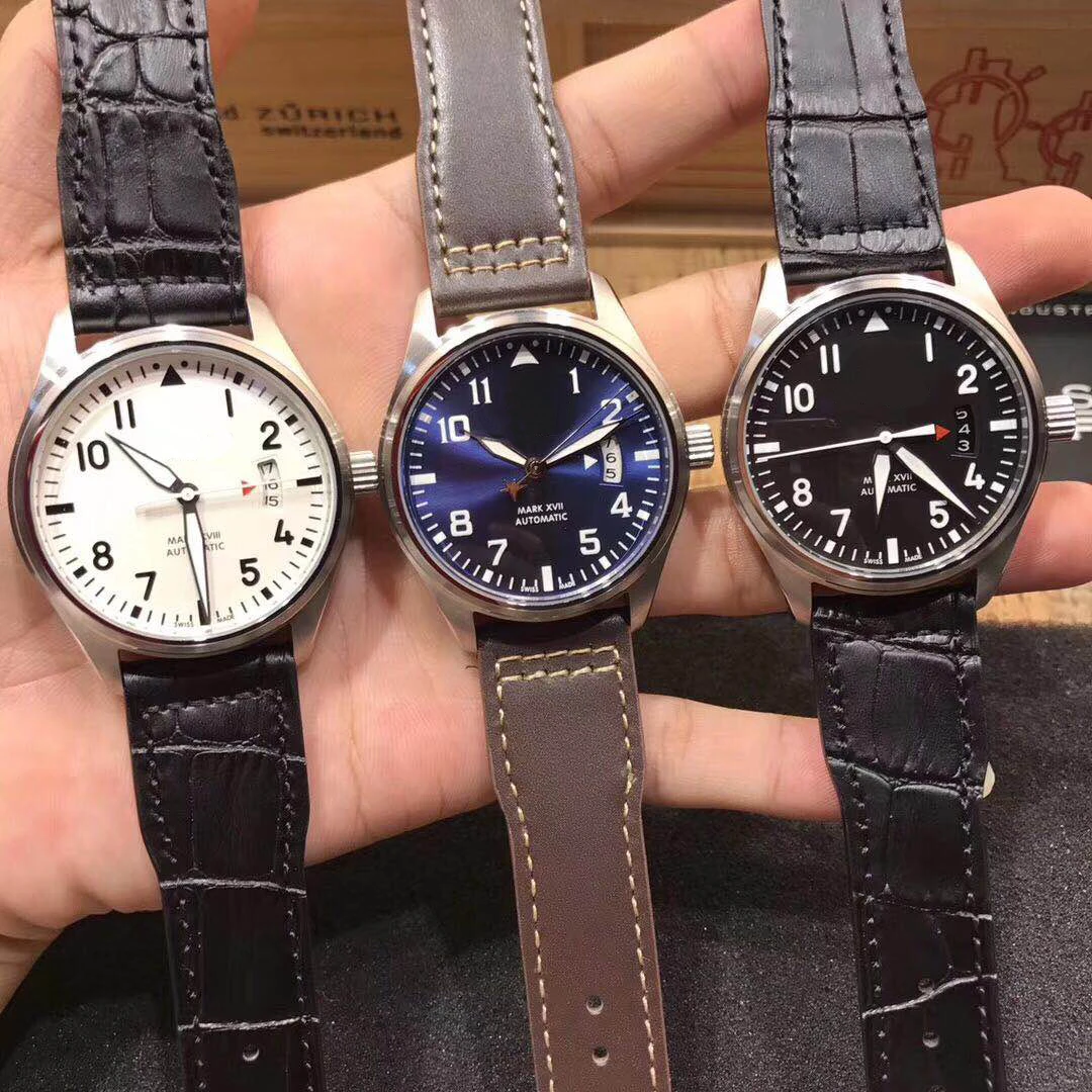 

Classic New Men Automatic Mechanical Pilot MARK XVII Stainless Steel Sapphire Silver Black Brown Leather Blue Watch White