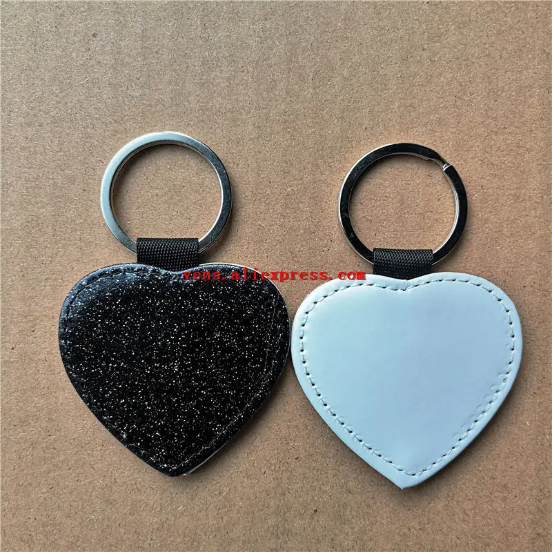 black-heart shape Сублимация блестящие кожаные брелоки пустой сердце брелок для ключей с яркими порошок горячего переноса расходных материалов для печати 15 шт./лот - Цвет: black-heart shape