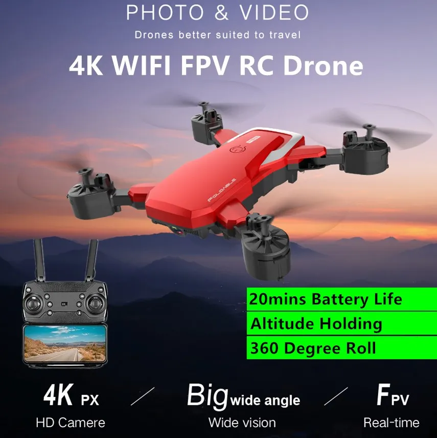 3D прокрутка приложение управление Радиоуправляемый Дрон 20 минут WIFI FPV 4K HD камера
