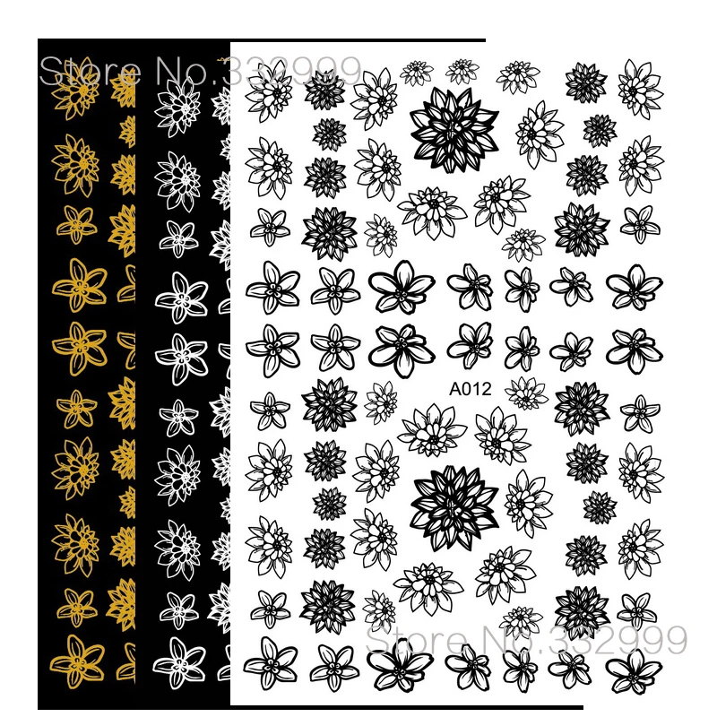Gold Nail Art Sticker Manicure Design Decoration Self Adhesive Black for Accessories DIY White Stickers Flower | Красота и здоровье