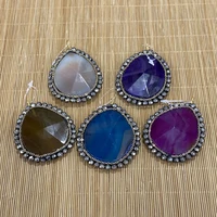 irregular drop shaped faceted natural stone agate pendant suitable for diy jewelry making necklace mens and womens accessories