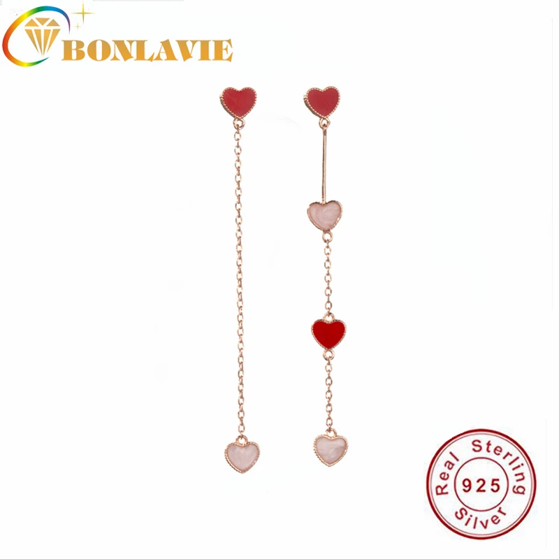BONLAVIE S925 Серебряные серьги в форме сердца женские японские и корейские