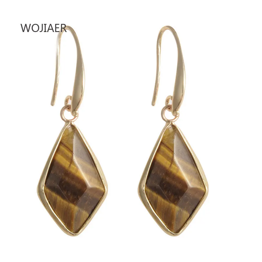 

WOJIAER GEOMETRIC-Shaped Natural Stone Earrings for Women Gold Color Hook Dangle Eardrop Quartz Geometric Earring ZBM138