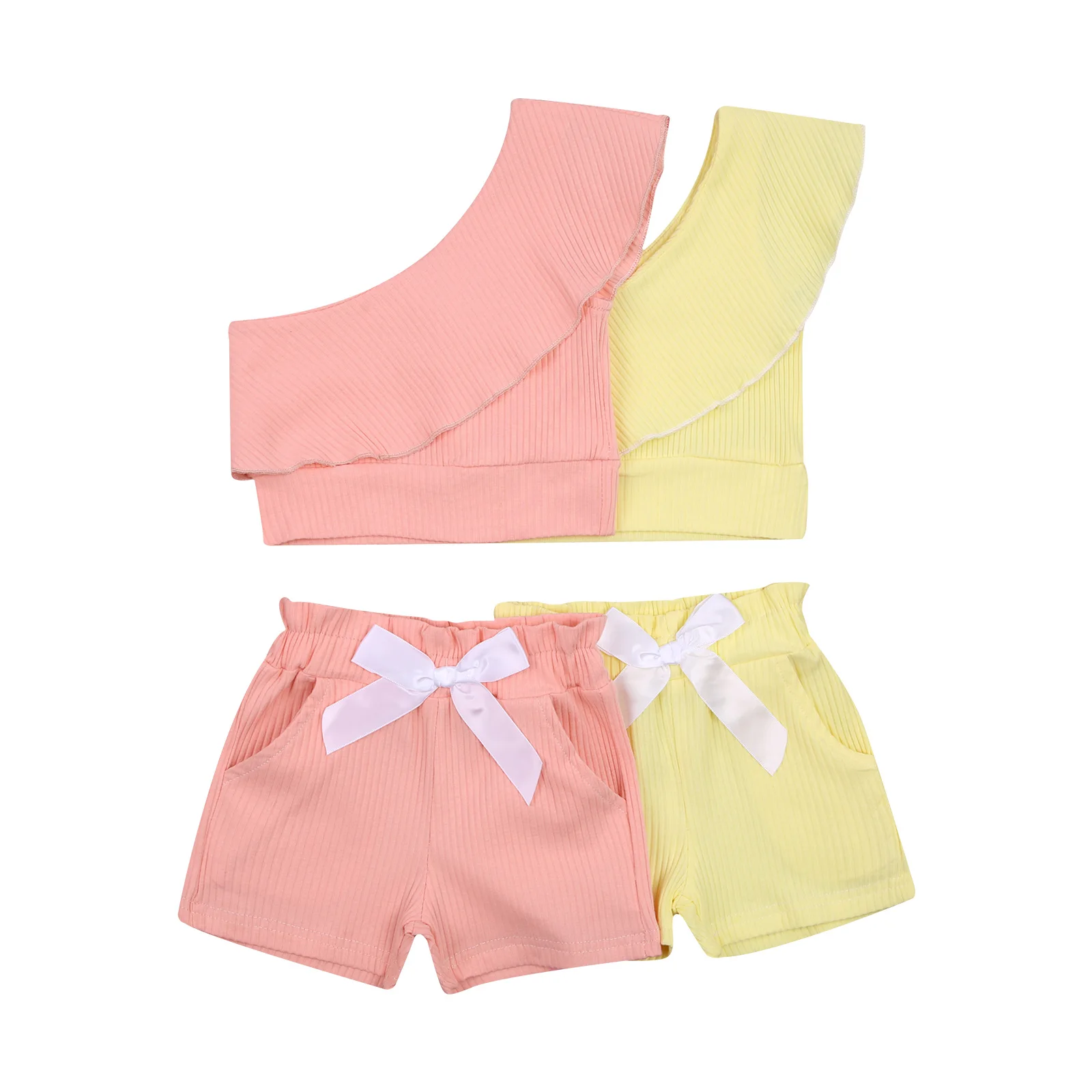 Детский костюм в рубчик из 100% хлопка однотонный пуловер на одно плечо без рукавов