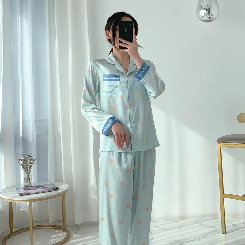 Long Sleeve Pajamas Autumn Trousers Suit Fashion Pyjama Set Large Size Nightwear Home Service House Nightdress Costume Outfit