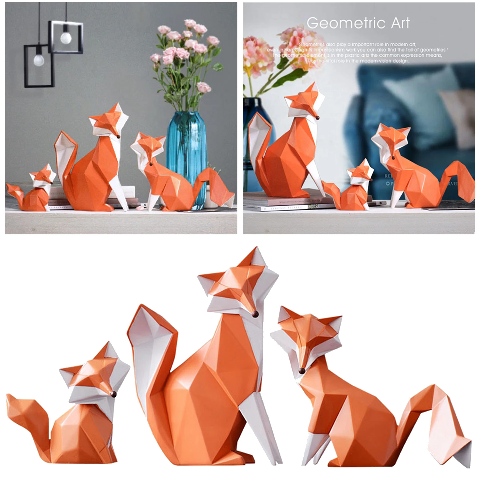 

Orange Fox Artwork Animal Resin Statue Decor for Study Room Office Desk Top
