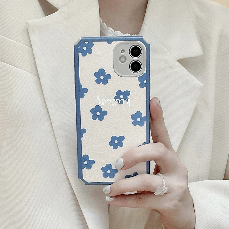 

Art Retro Blue Flowers Phone Case For iPhone 11 12 Pro Max 7 8 Plus X Xs Max Xr SE 2020 Cases Shockproof Soft Leather Cover