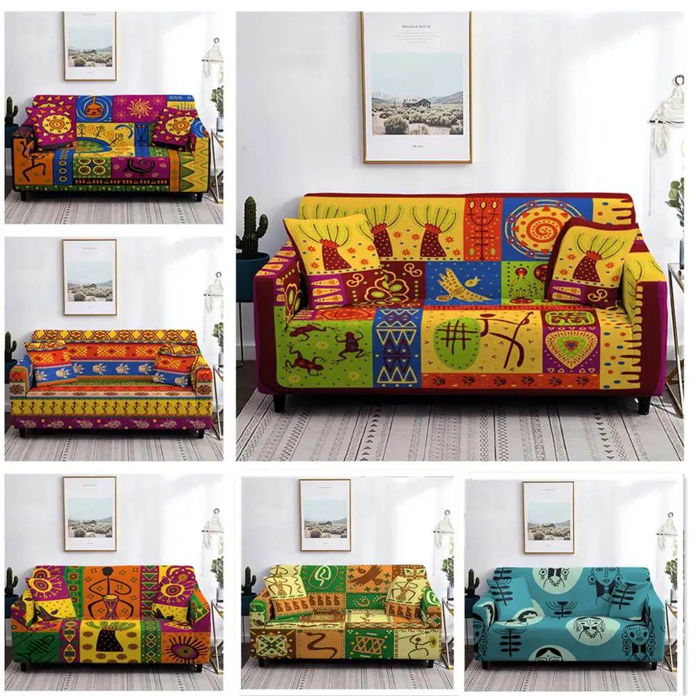 

African Ethnic Style Sofa Cover Slipcover Furniture Protector Couch Cover Stretch Home Decor for Living Room 1/2/3/4 Seater