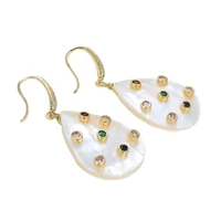 gg jewelry teardrop white shell mop trimmed with multi color cz dangle hook earrings