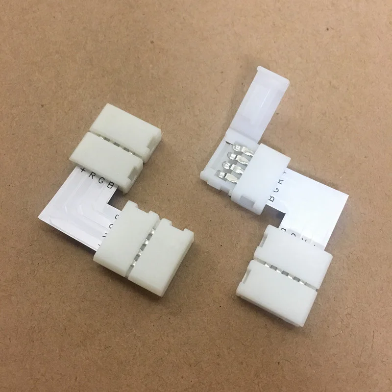 20 шт. L-образных ортогональных 4-контактных коннекторов для светодиодных лент RGB 5050 шириной 10 мм под углом 90 градусов без пайки. Горячая распродажа.