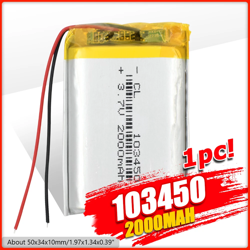 1/2/4 высокое Ёмкость 103450 3 7 V литий полимерный Батарея 2000 Mah Li po аккумулятор MP5 gps