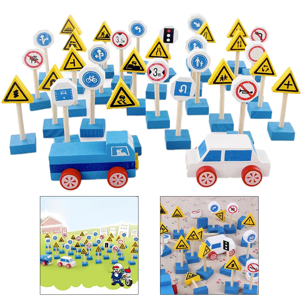 

Wooden Street Traffic Signs Children Kids Early Educational Toy Set Birthday Xmas Gift