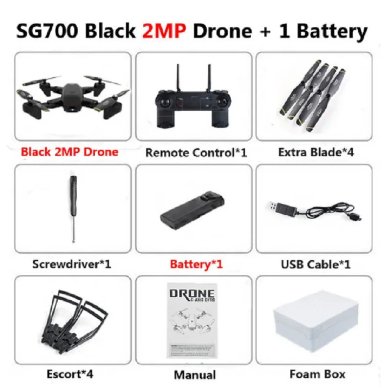 Black-Optical-2MP ZLL SG700 RC Дрон FPV Wifi 0.3MP/2MP HD камера селфи Квадрокоптер FPV профессиональные беспилотники долгий срок службы батареи игрушки для детей - Цвет: Black-Optical-2MP