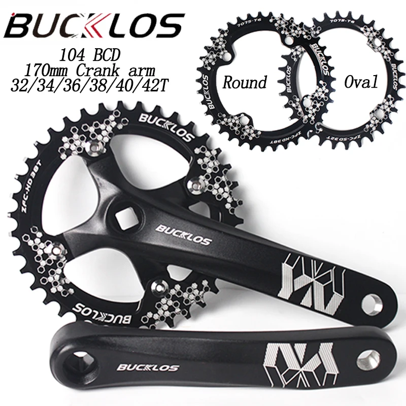 

BUCKLOS 104 BCD Crankset MTB Round Oval Chainring 170mm Bicycle Crank Arm Narrow Wide Chainwheel 32/34/36/38/40/42T Bike Part