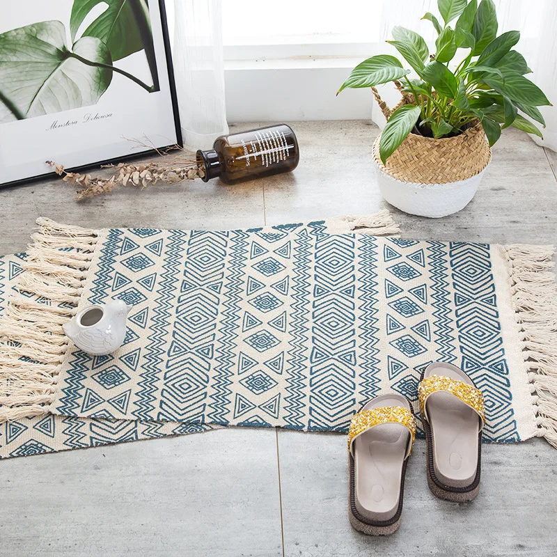 Богемный искусственный ковер для дивана гостиной спальни из хлопка и льна ручной