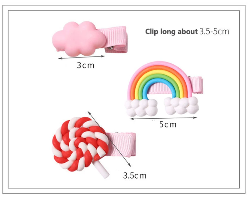 Дизайнерские заколки для волос 3 шт. Мультяшные облака леденец радуга девочек