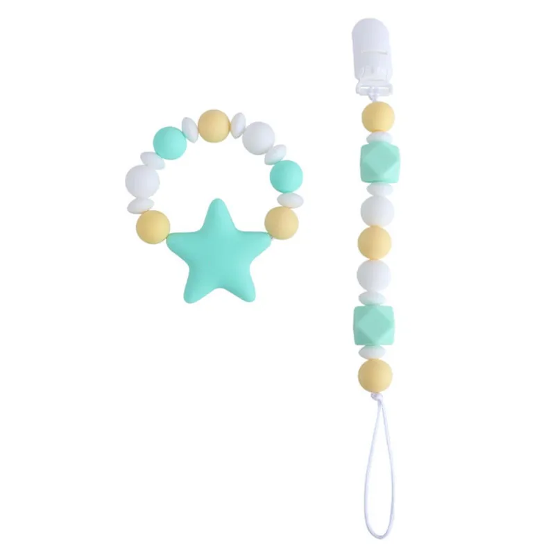 

2Ps/set Star Baby Teething Bracelet Food Grade Silicone Beads Dummy Feeding Chain Clip Holder Baby Pacifier Clips Chain