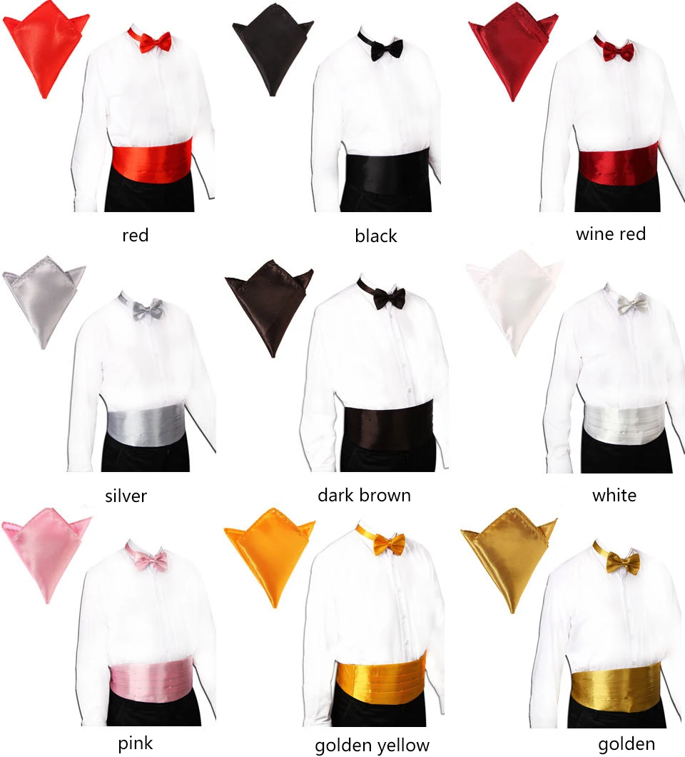 

Wedding Cummerbund Sets with Pocket Square Hanky Bowties Mens Tuxedo Formal Party Waist Band Male Cummerbunds