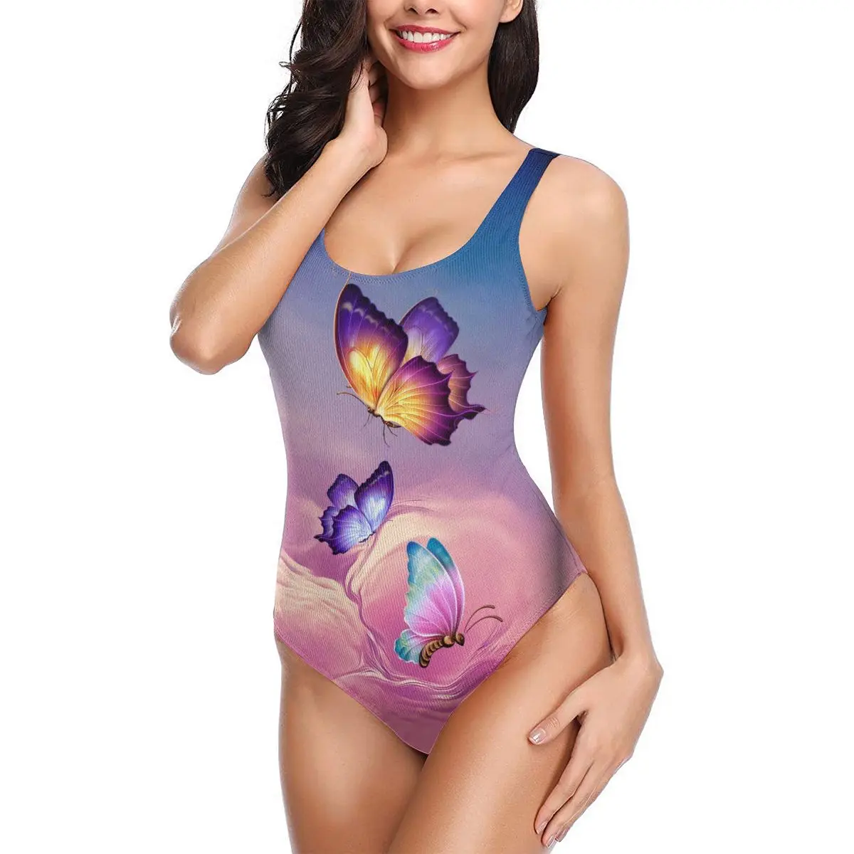 

Слитный купальник с цветочным принтом бабочки, женский купальник, монокини, женский купальный костюм с принтом, женская одежда для плавания...