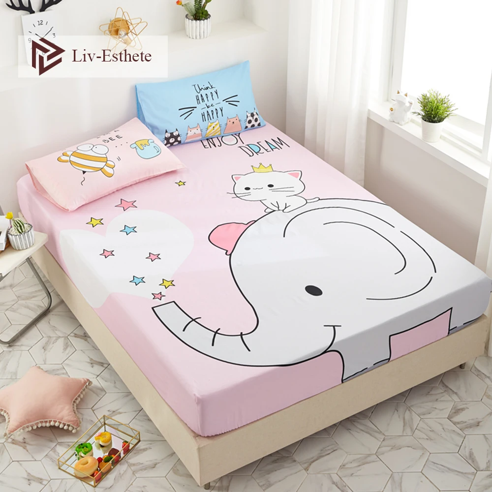 Простыня Liv-Esthete с мультяшным слоном розовая простыня для матраса из 100% хлопка на