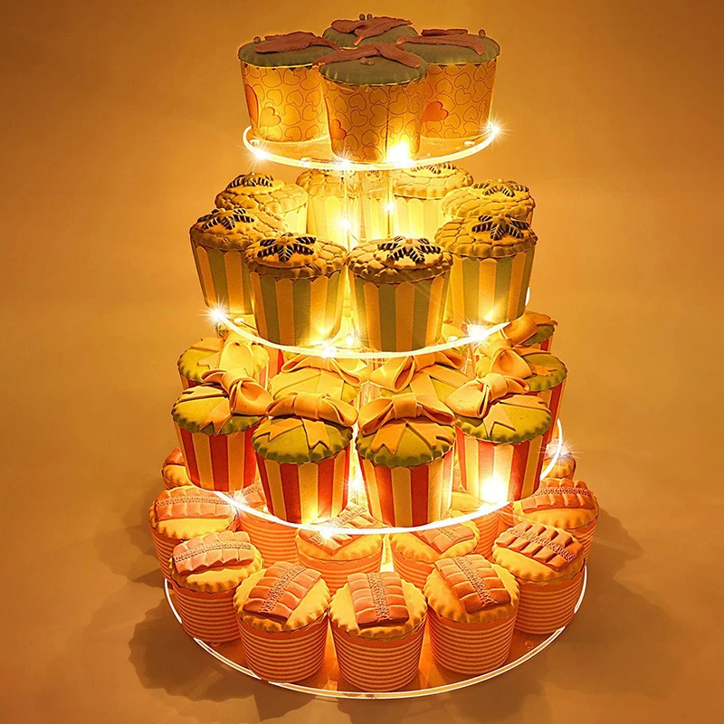 4 Слои прозрачный СВЕТОДИОДНЫЙ светильник Акриловая подставка для кекса торт