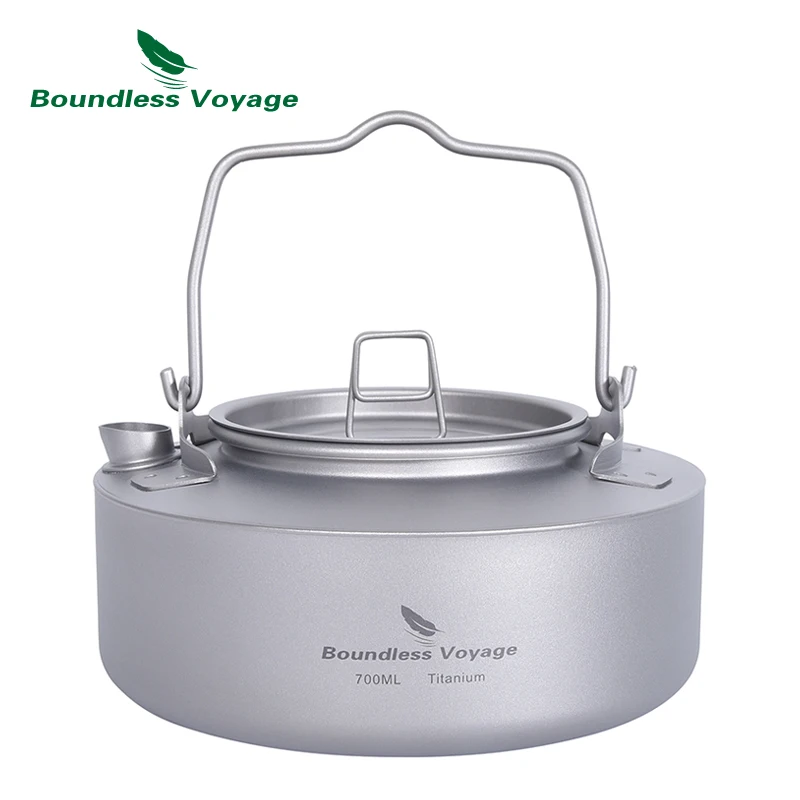 Boundless Voyage 700ml Titanium Kettle Camping Tea Pot Water Jug Outdoor Portable Bottle Lightweight Tableware with Mesh Bag | Спорт и
